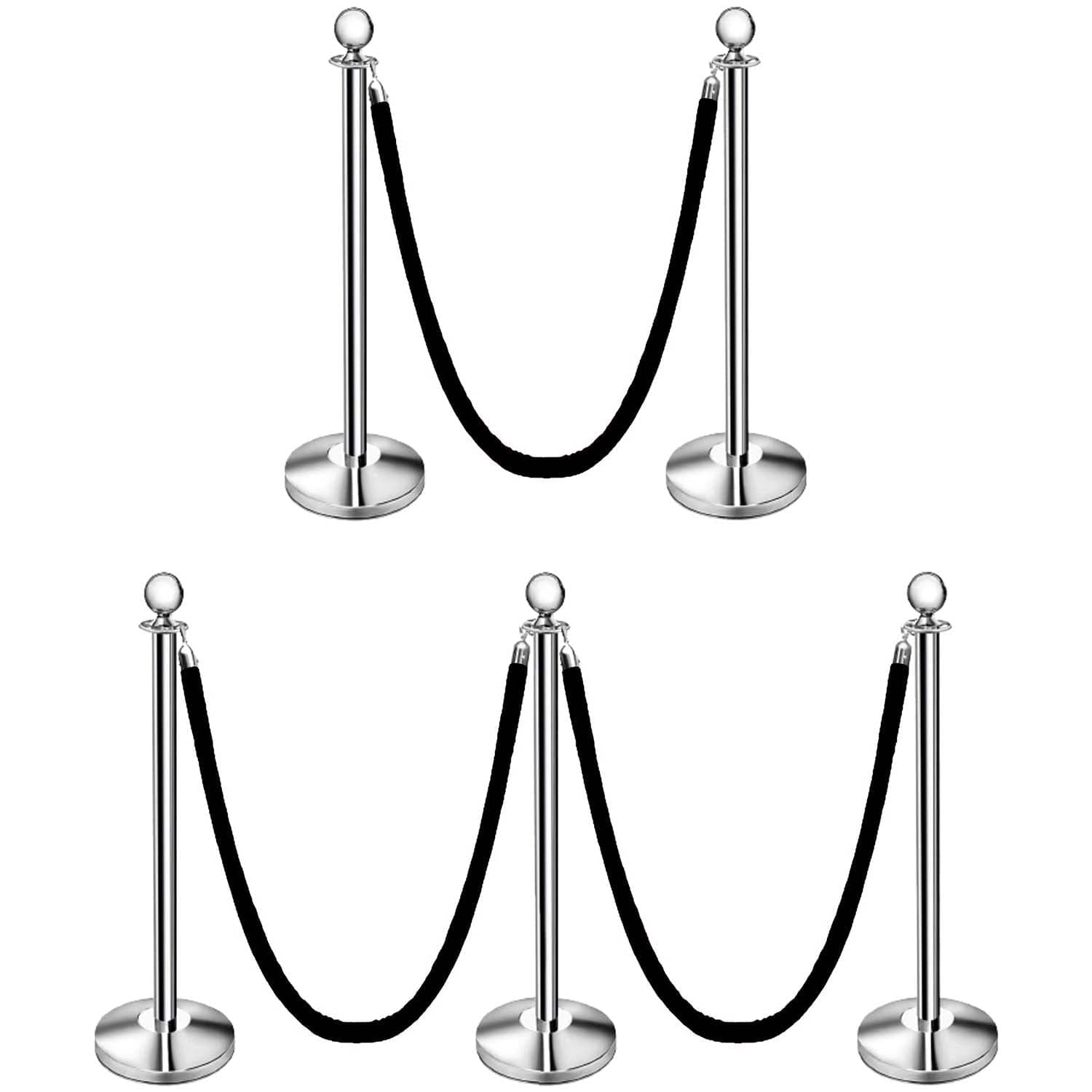 LADWA Set of 5 Silver Finish Q Please (Q Manager) with Black Velvet Rope for Ensuring Social Distancing, Queue Manager with 1.5m Rope, Barricade, Stanchions (Set of 5 Pillar and 5 Rope)
