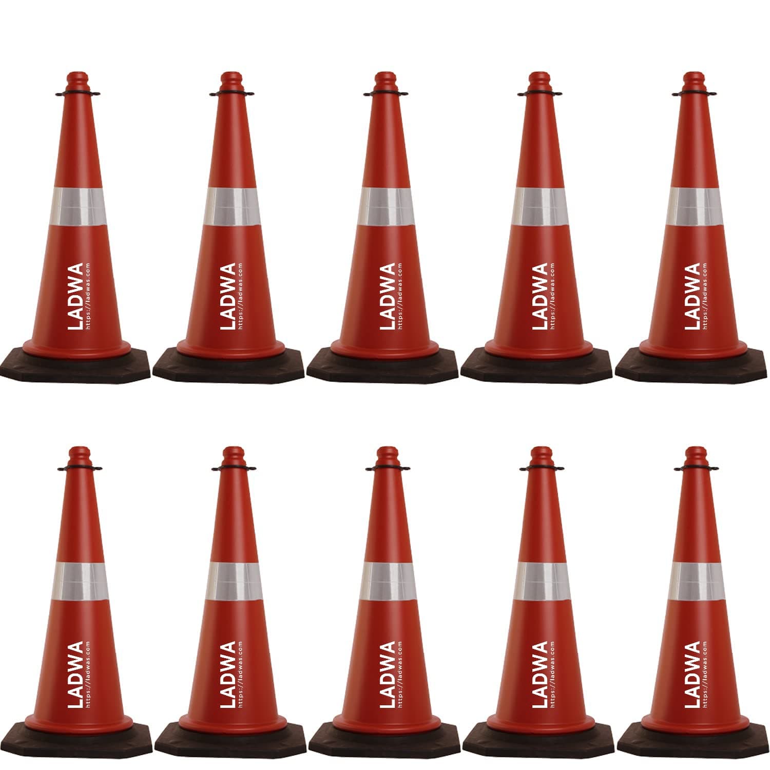 LADWA 10 Pcs 750mm Impact Resistant Road Traffic Safety Cones with Reflective Strips Collar (Universal Size)