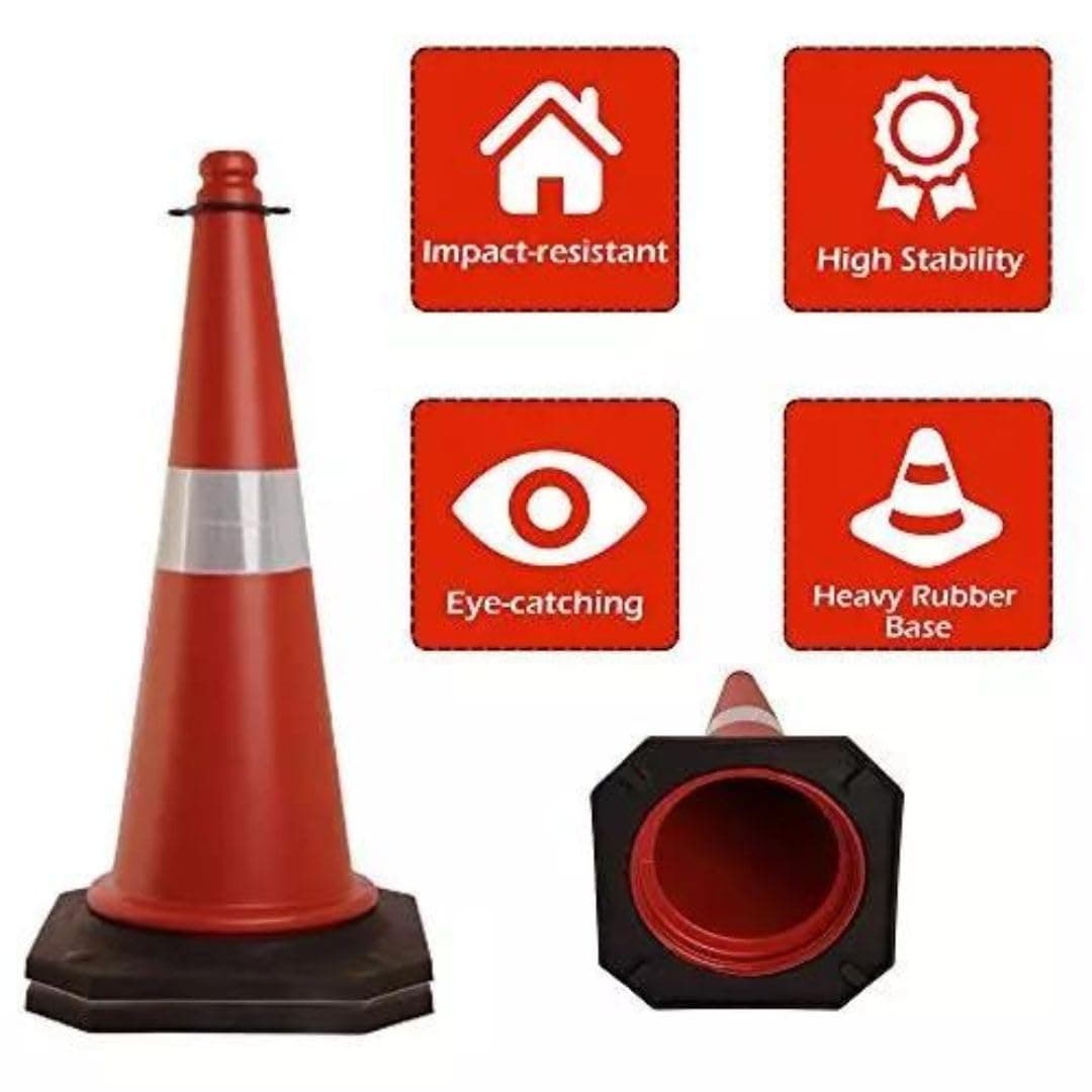 LADWA 750mm Traffic Safety Cone Combo – Set of 3 High-Visibility Cones, 3m Chain & 3 Hooks with Reflective Strips for Road Safety, Traffic Control & Hazard Marking view 4