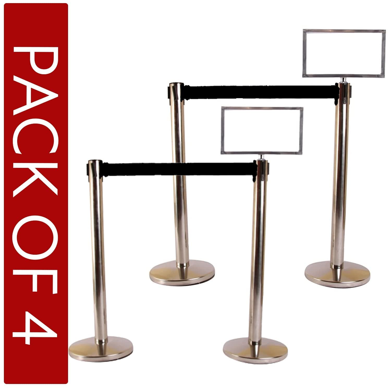 LADWA Set of 4 Silver Finish Q Please (Q Manager) with Blue Velvet Rope for Ensuring Social Distancing, Queue Manager with 1.5m Rope, Barricade, Stanchions (Set of 4 Pillar and 2 Rope) view 2