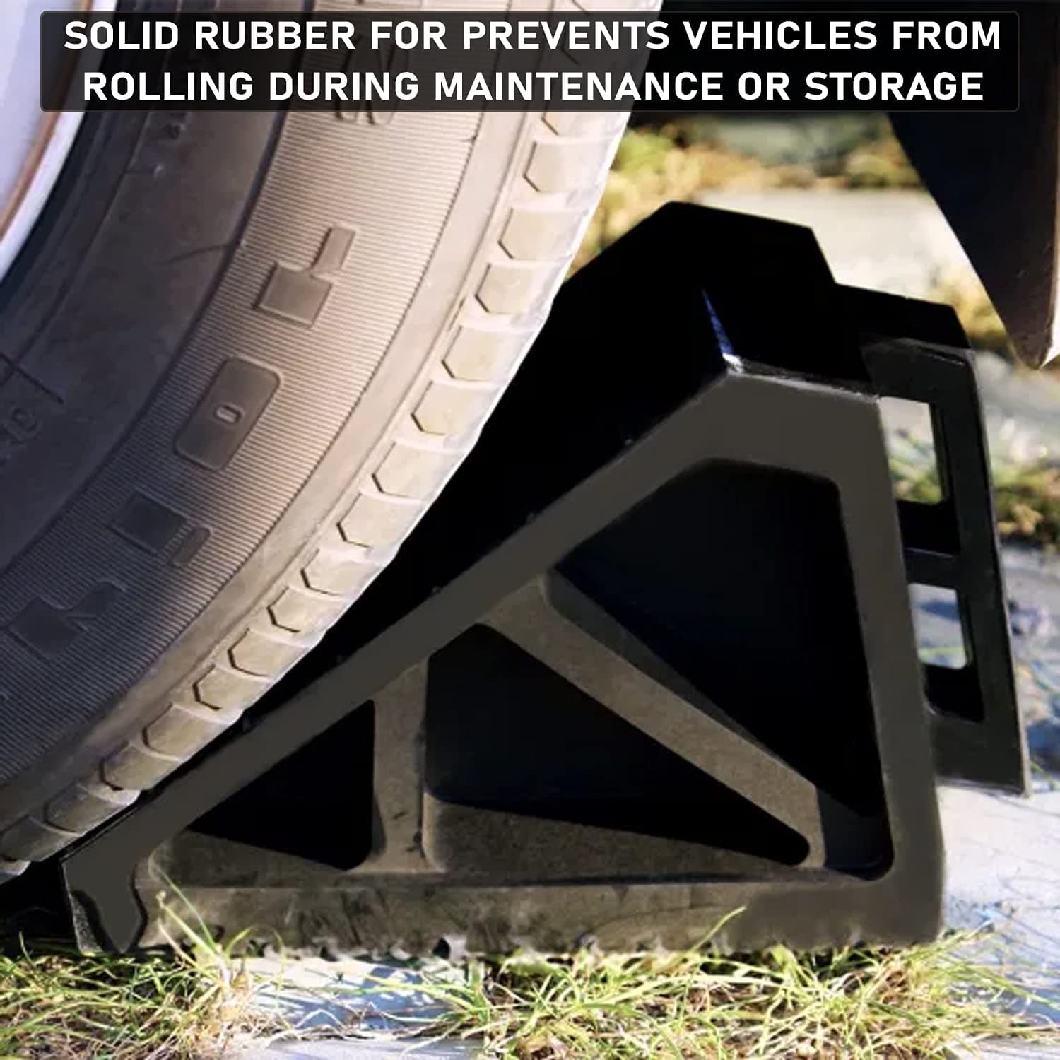 LADWA Rubber Wheel Chock Wheel Stopper Movable Heavy Duty Solid Rubber for Prevents Vehicles from Rolling During Maintenance or Storage (Pack of 2) view 5