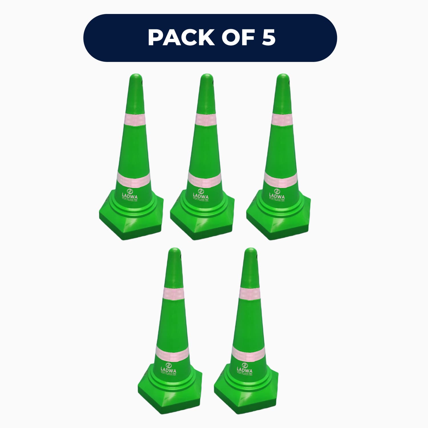 LADWA Safety Cones - Round Top-Hexa Base -Green-4.0 Kg 750mm
(Pack -5)