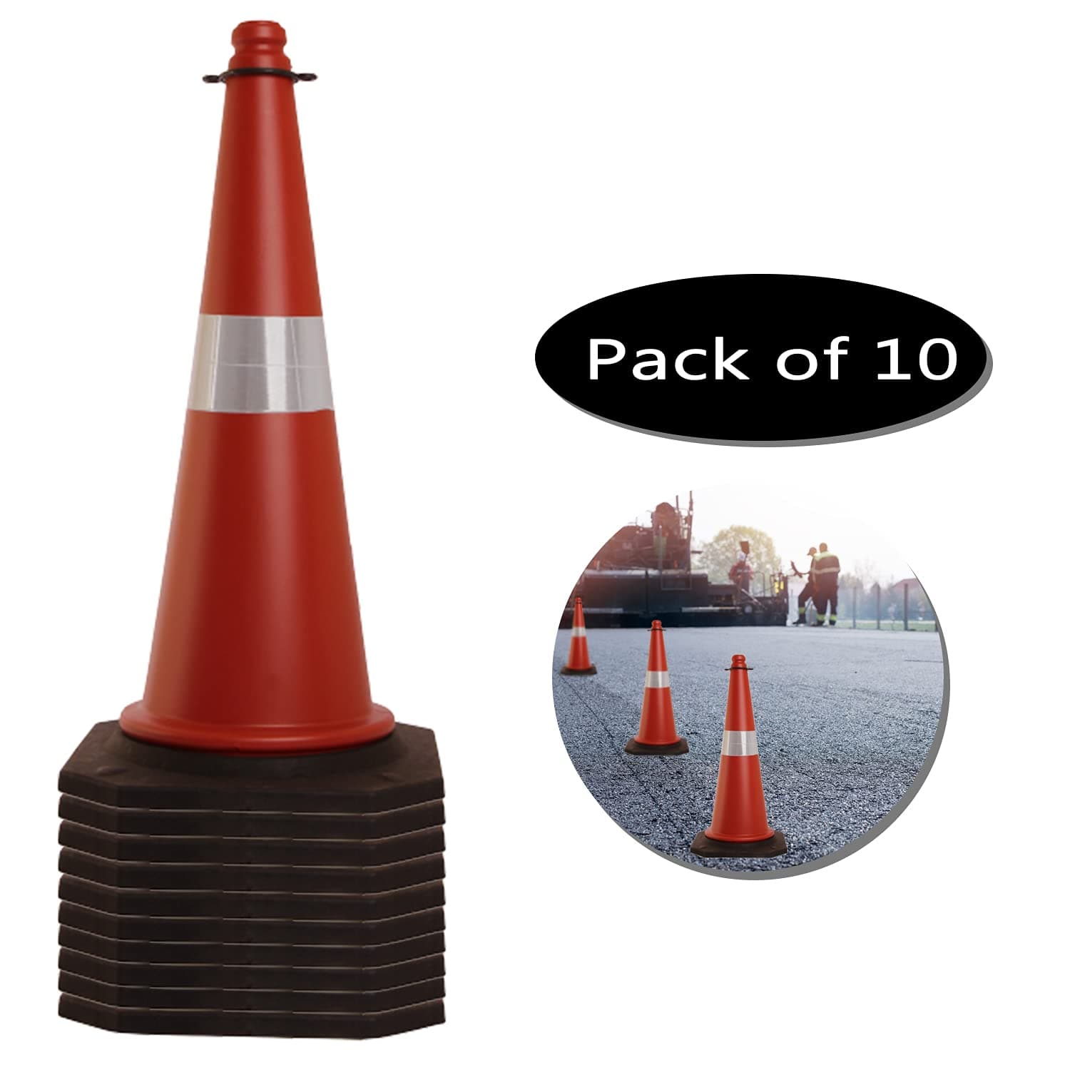 LADWA 10 Pcs 750mm Impact Resistant Road Traffic Safety Cones with Reflective Strips Collar (Universal Size) view 2