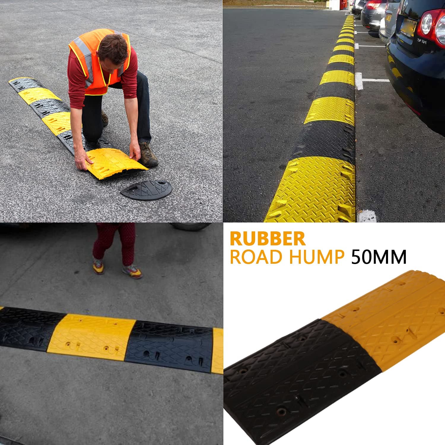 LADWA 1 mtr, 50 mm Rubber Road Hump Safety Speed Breaker in Black & Yellow Colour for High Visibility view 3
