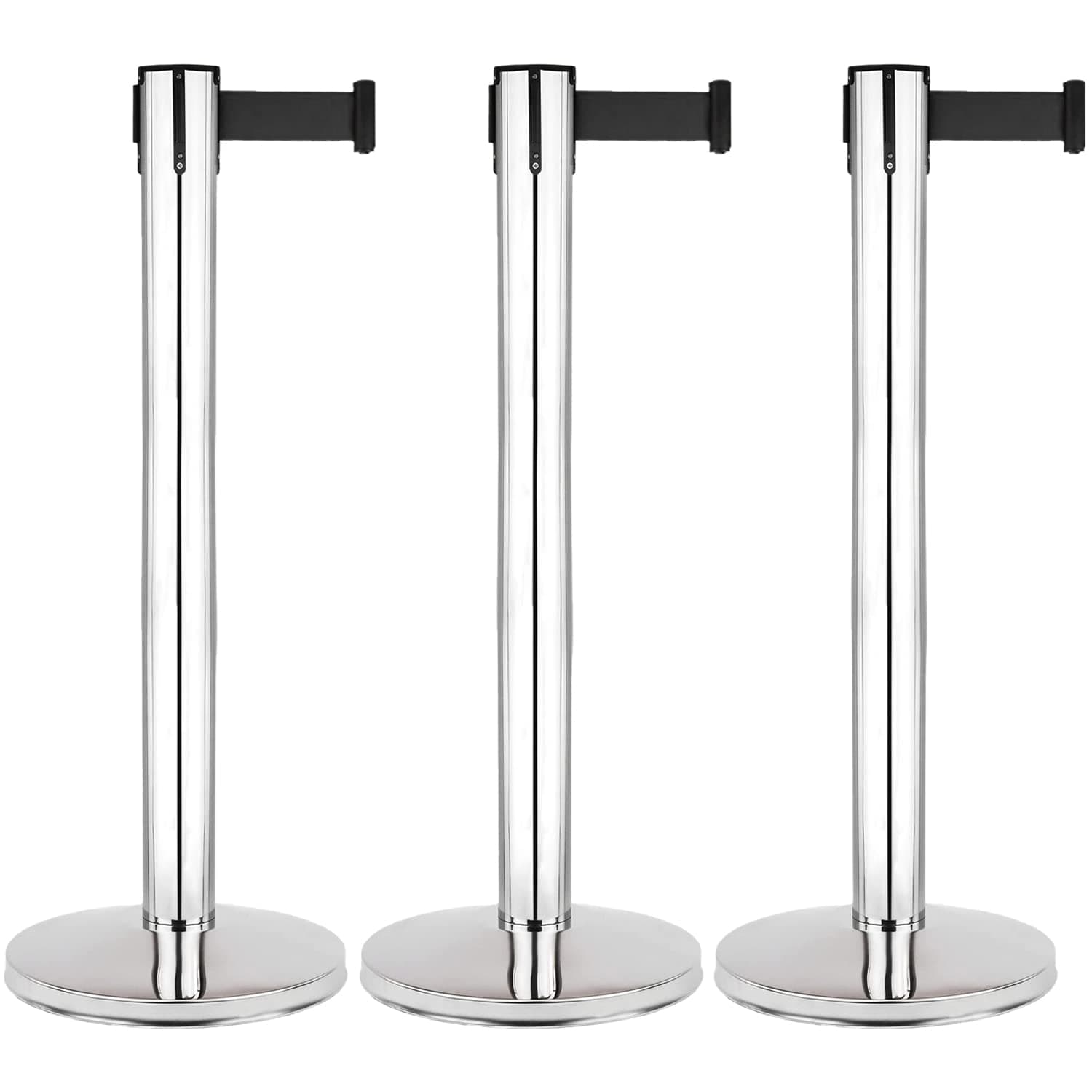 LADWA Set of 3 Q Please (Q Manager), 202 Grade Extendable 2.25 mtr Hook Type Stanchions Barrier Accessories Steel Barricade, Black Que Manager
