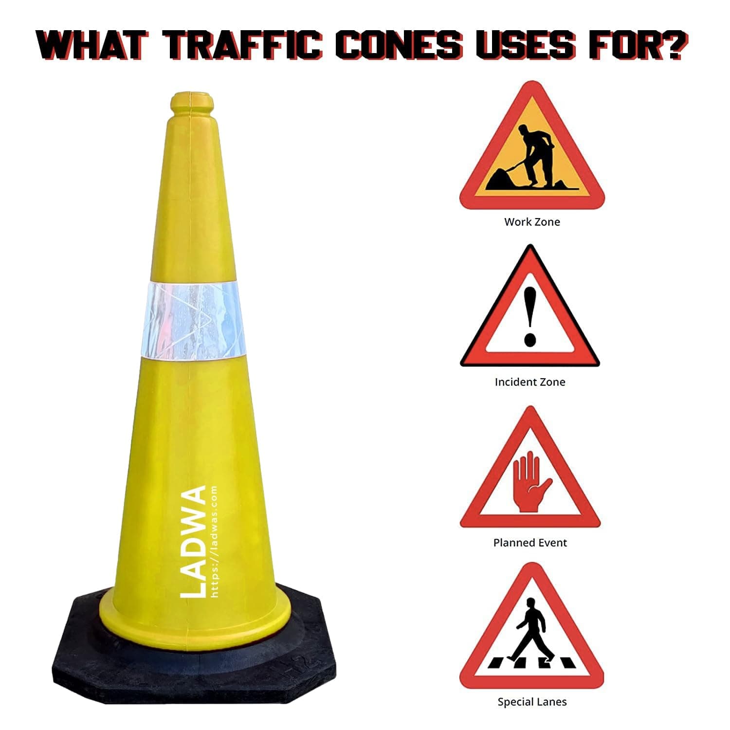LADWA 750mm Combo of Impact Resistant Road 3 Traffic Safety Yellow Cones + 3 mtr chain + 3 Hooks. view 4