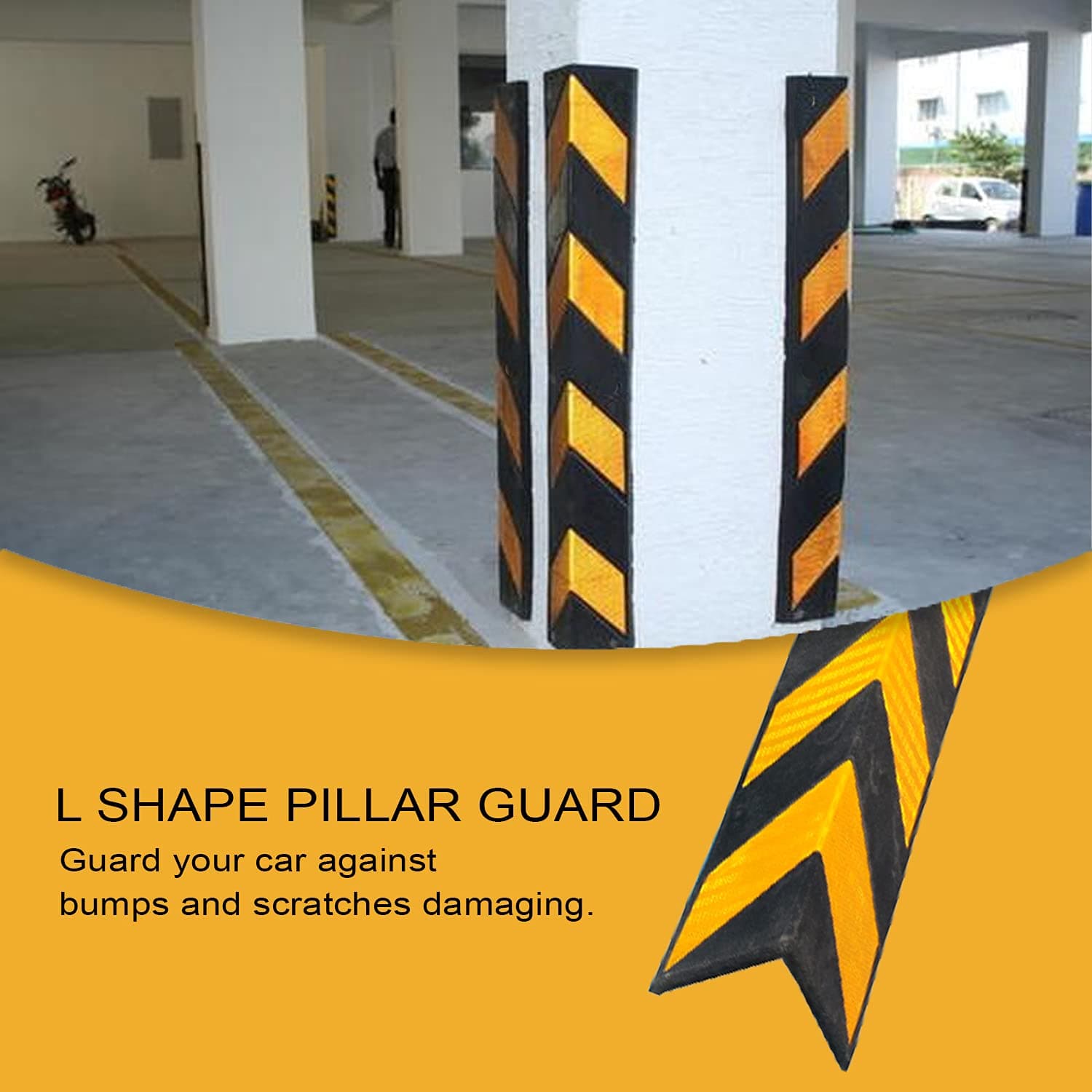 LADWA 800mm, 8 Pieces Parking Safety Pillar Guard, Rubber Corner L Shaped Guard with Yellow Reflective Tapes for High Visibility view 5
