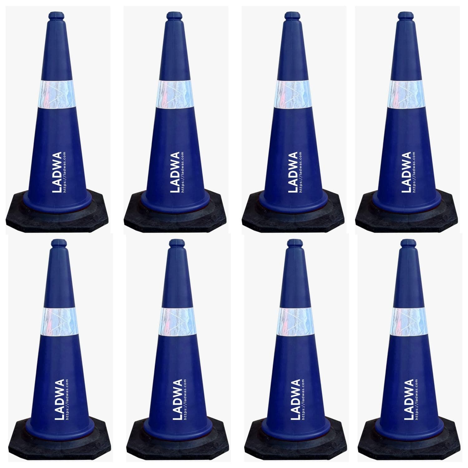 LADWA 750mm Combo of Impact Resistant Road 8 Traffic Safety Blue Cones + 8 mtr chain + 8 Hooks.