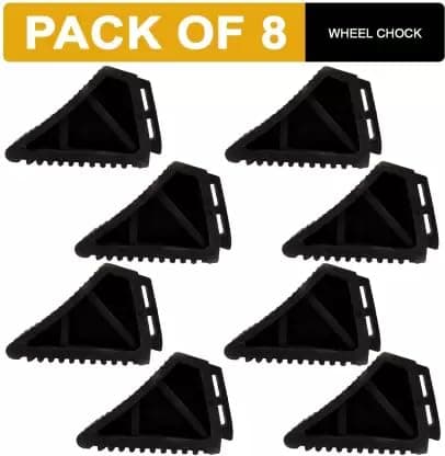 LADWA Rubber Wheel Chock Wheel Stopper Movable Heavy Duty Solid Rubber for Prevents Vehicles from Rolling During Maintenance or Storage (Pack of 8) view 2