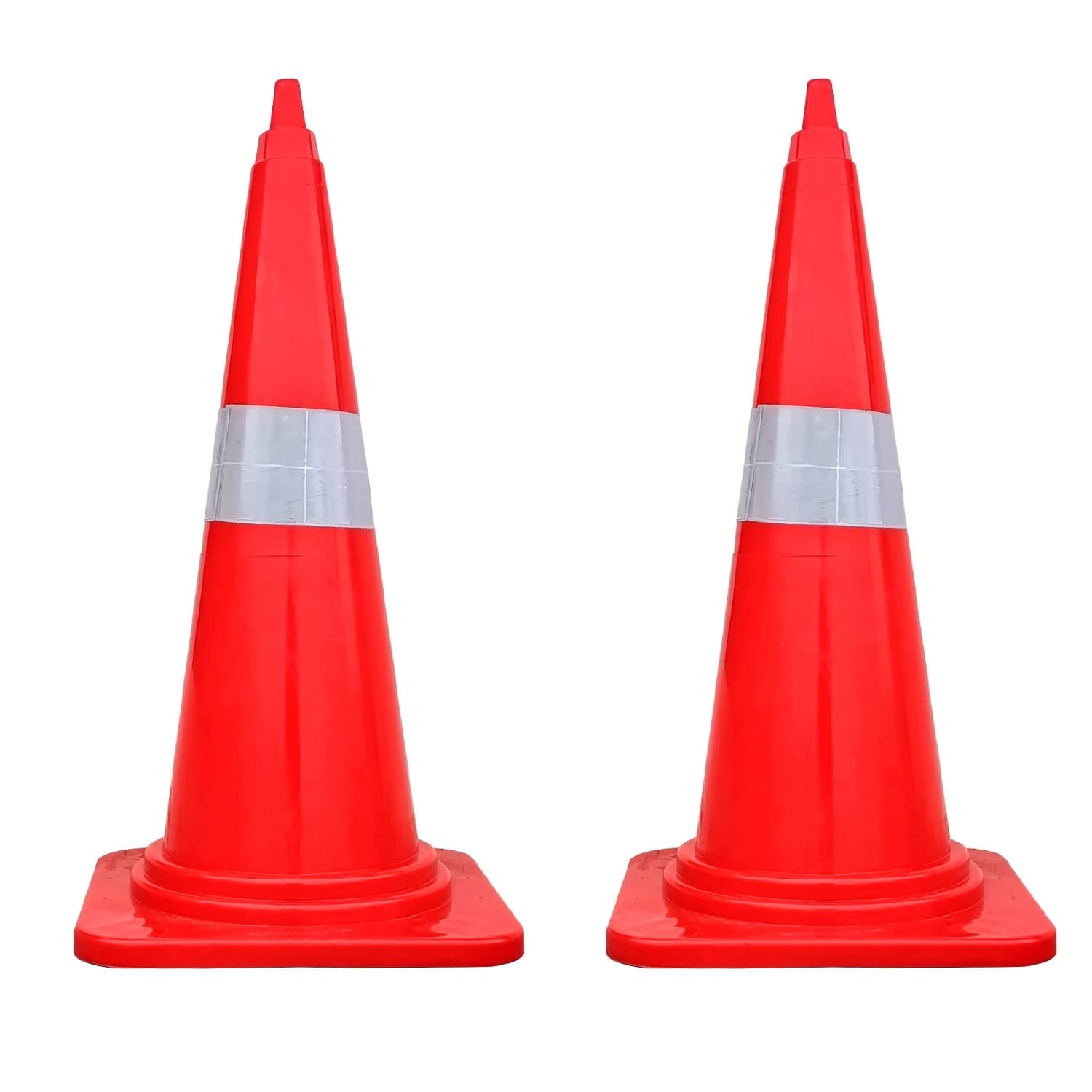 LADWA Safety Cones Multipurpose PVC Plastic Traffic Safety Cone with Black Rubber Weighted Base and Highly Visible Reflective Collar (Pack of 2) view 2