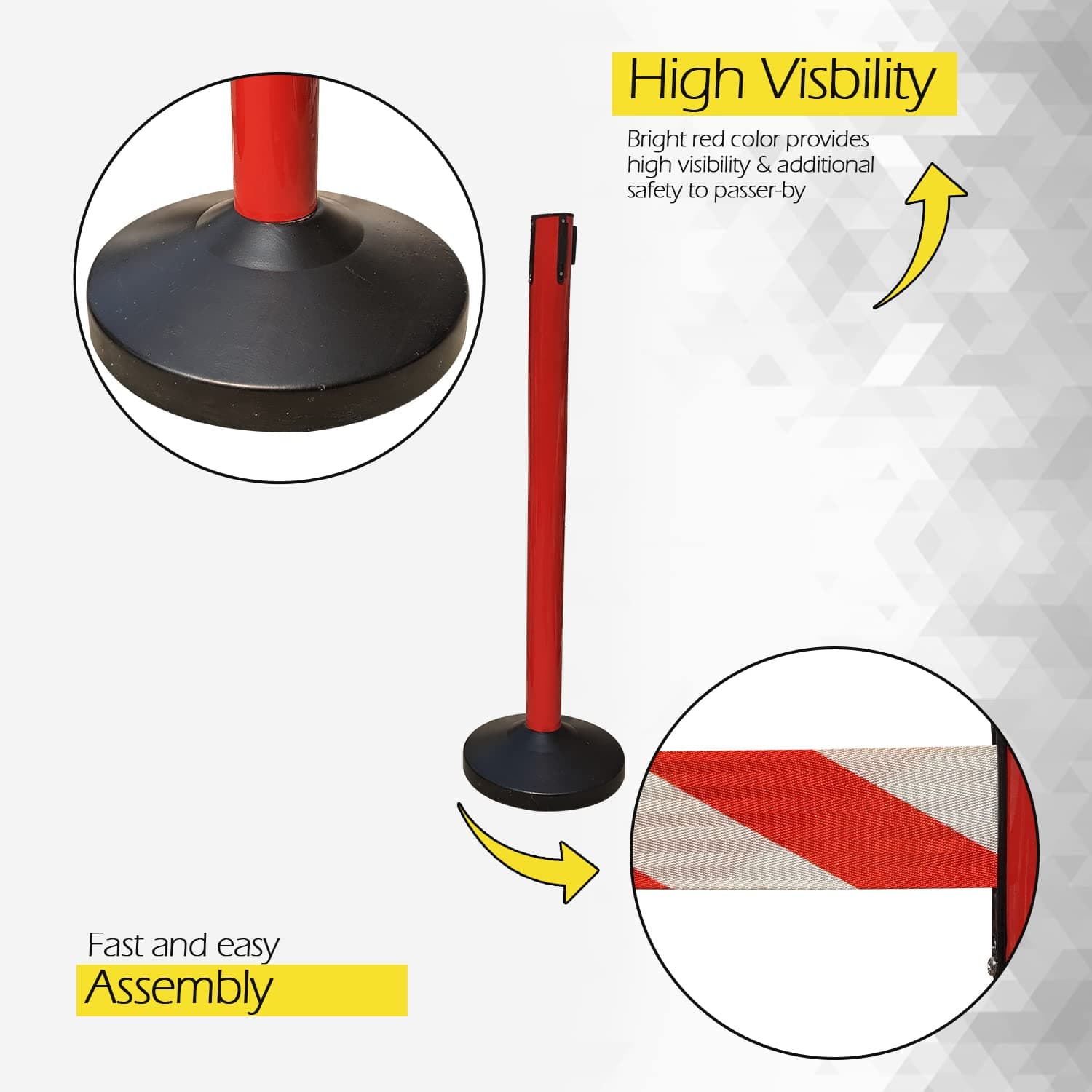 Ladwa Set of 1 Q Please (Q Manager), 202 Grade Extendable 2.25 mtr Hook Type Stanchions Barrier Accessories Red pole with red & white zebra tape Que Manager view 5