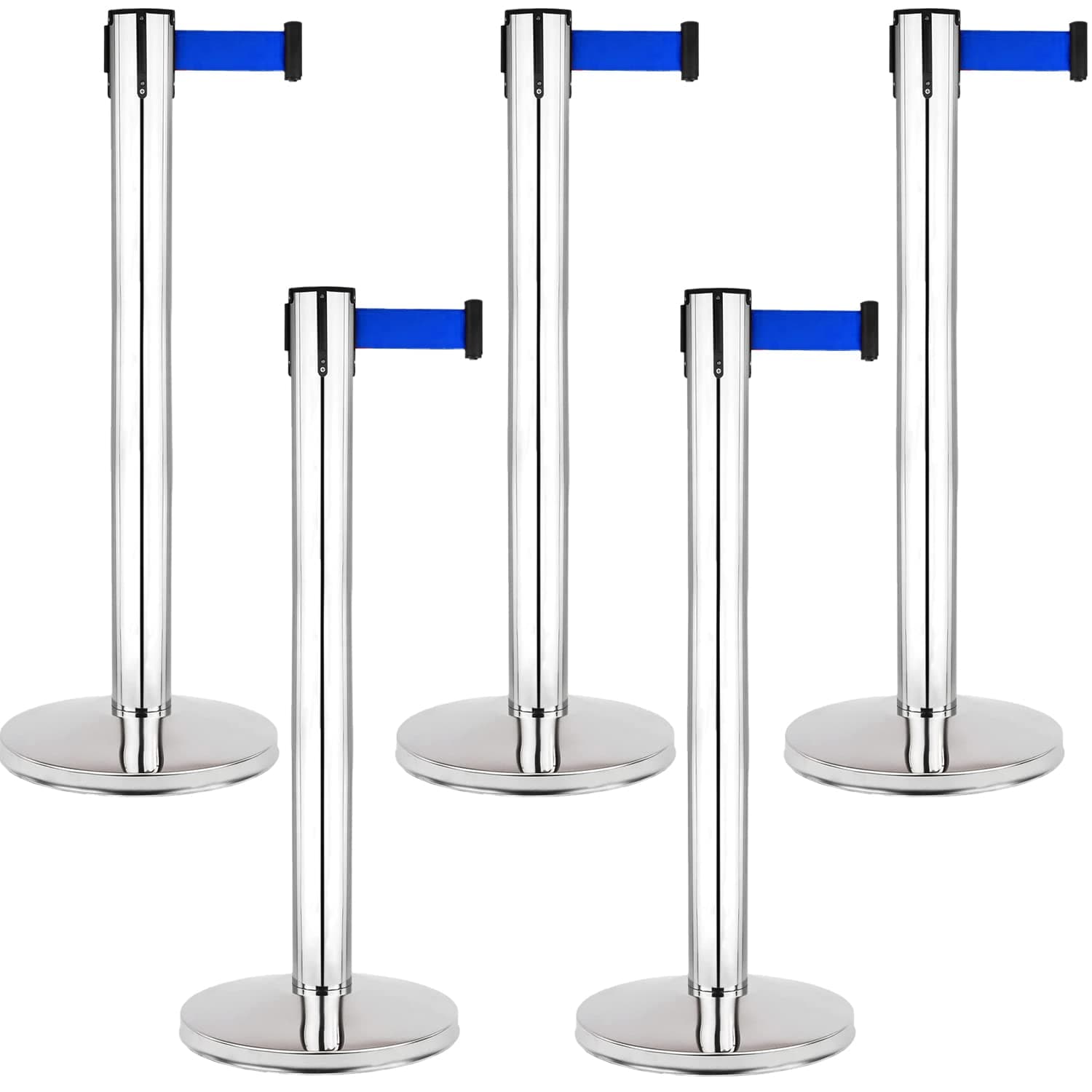 LADWA Set of 5 Q Please (Q Manager), 202 Grade Extendable 2.25 mtr Hook Type Stanchions Barrier Accessories Steel Barricade, Blue Que Manager