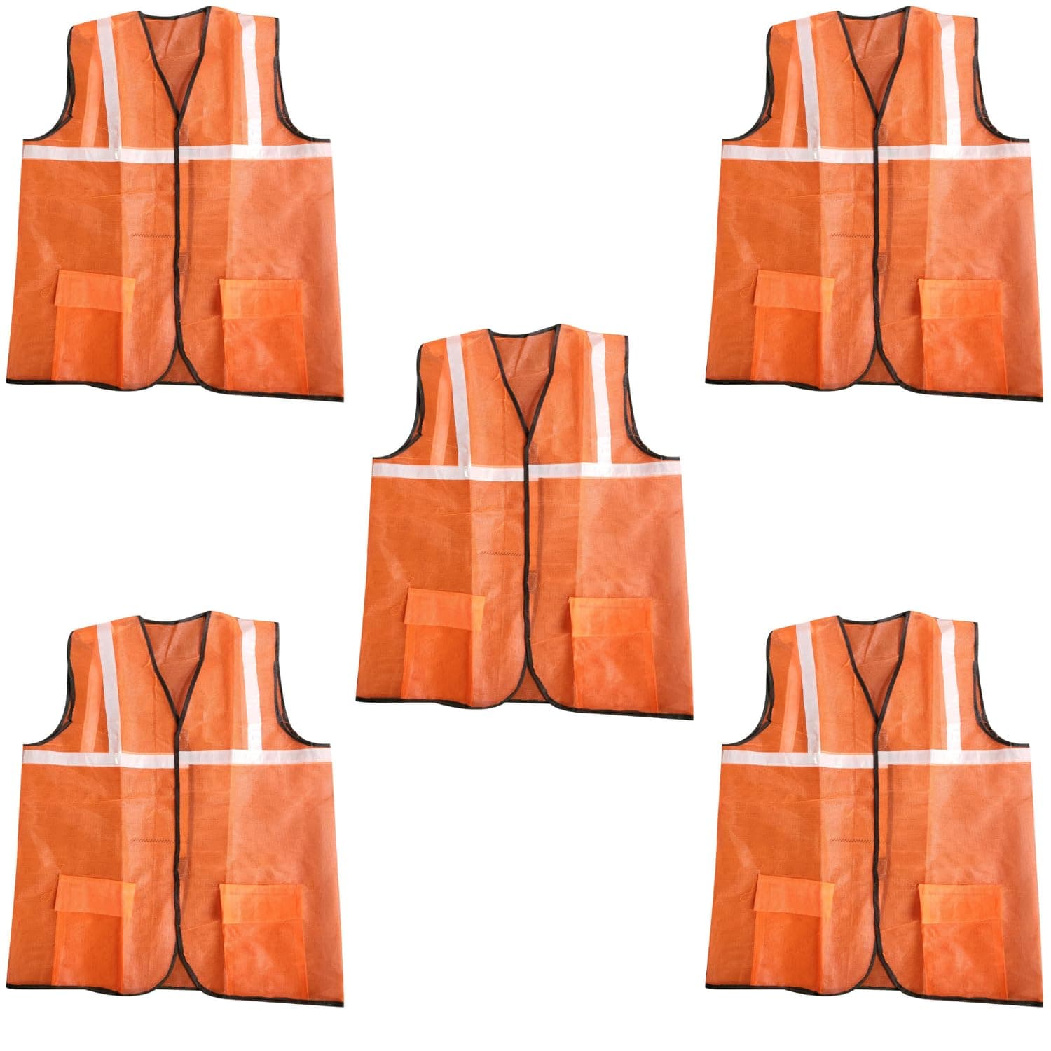LADWA Reflective Orange Safety Jacket with 2 Pockets Pack of 5 - High Visibility ANSI Class 2 Reflective Gear | Construction Workwear, Night Running, Cycling