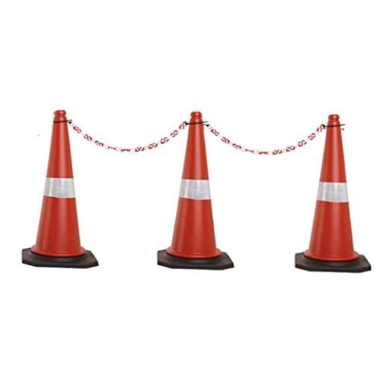 LADWA 750mm Traffic Safety Cone Combo – Set of 3 High-Visibility Cones, 3m Chain & 3 Hooks with Reflective Strips for Road Safety, Traffic Control & Hazard Marking