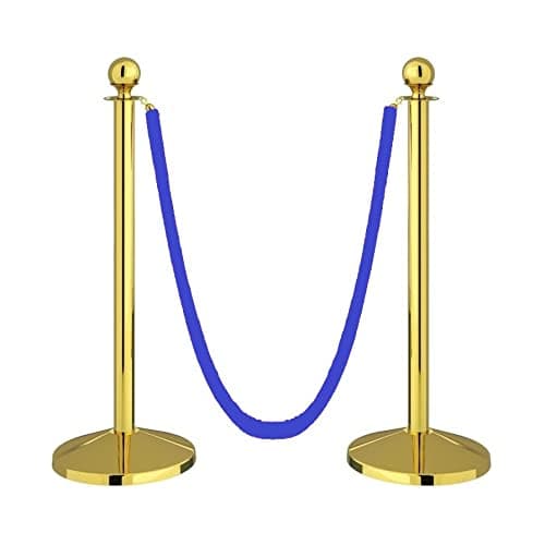 LADWA Set of 2 Golden Finish Q Please (Q Manager) with Blue Velvet Rope for Ensuring Social Distancing, Queue Manager with 1.5m Rope, Barricade, Stanchions (Set of 2 Pillar and 1 Rope)