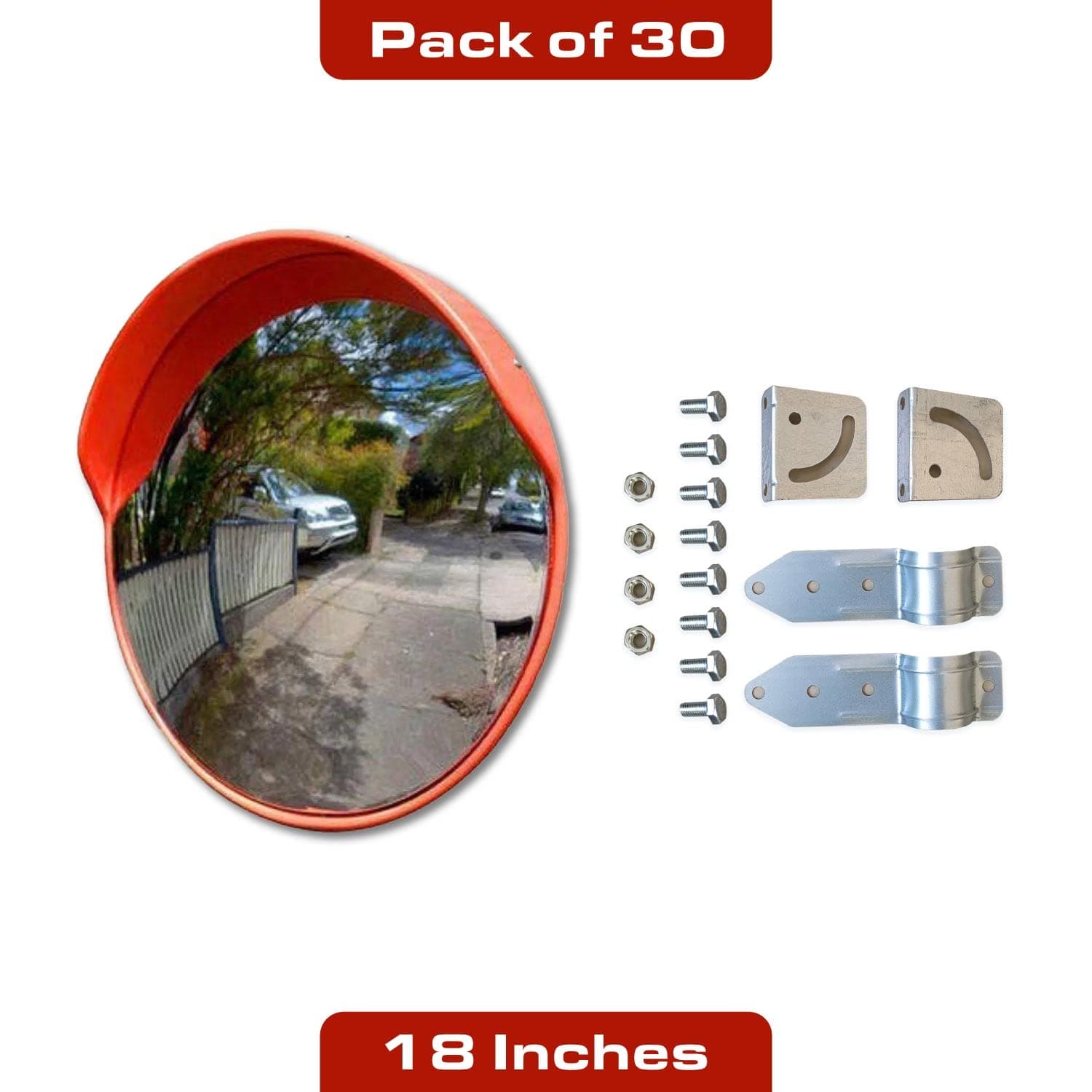 LADWA Parking Safety Convex Mirror with Adjustable Fixing Bracket (Orange, Diameter 18 Inches / 45 CM) Pack of 30 view 3