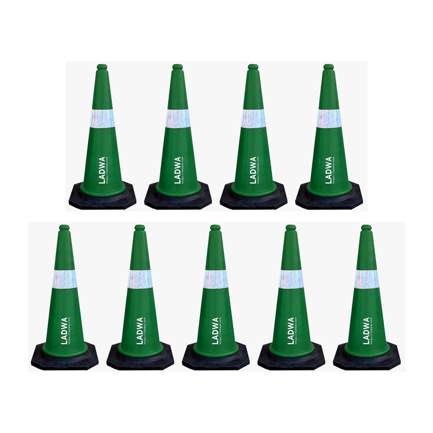 LADWA 750mm Impact Resistant Road 9 Traffic Safety Green Cones + 9 mtr chain + 9 Hooks.
