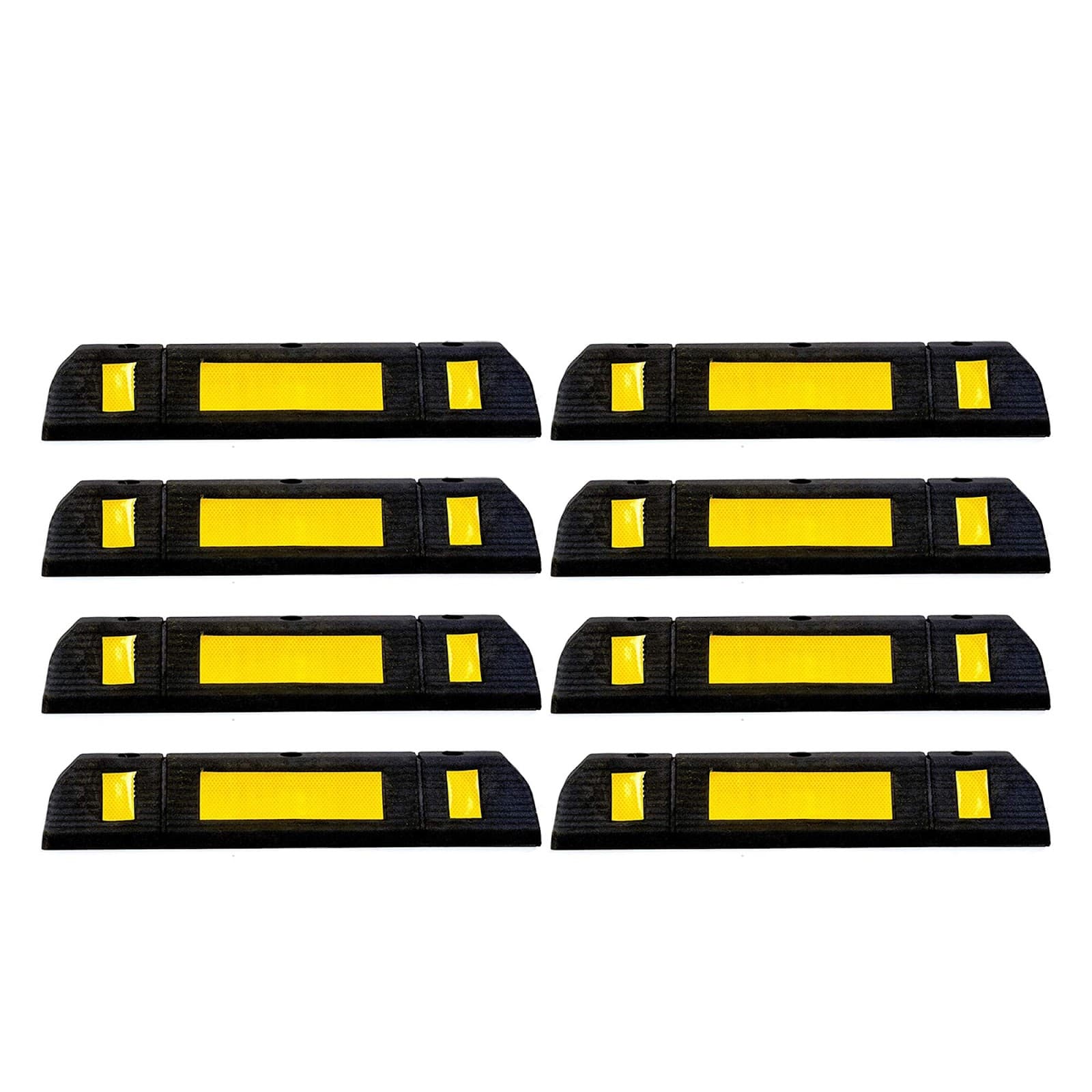 LADWA 600 mm, Pack of 8 Rubberised Car Wheel Parking Stopper for Garage Floor with Reflective Yellow Tape Curb