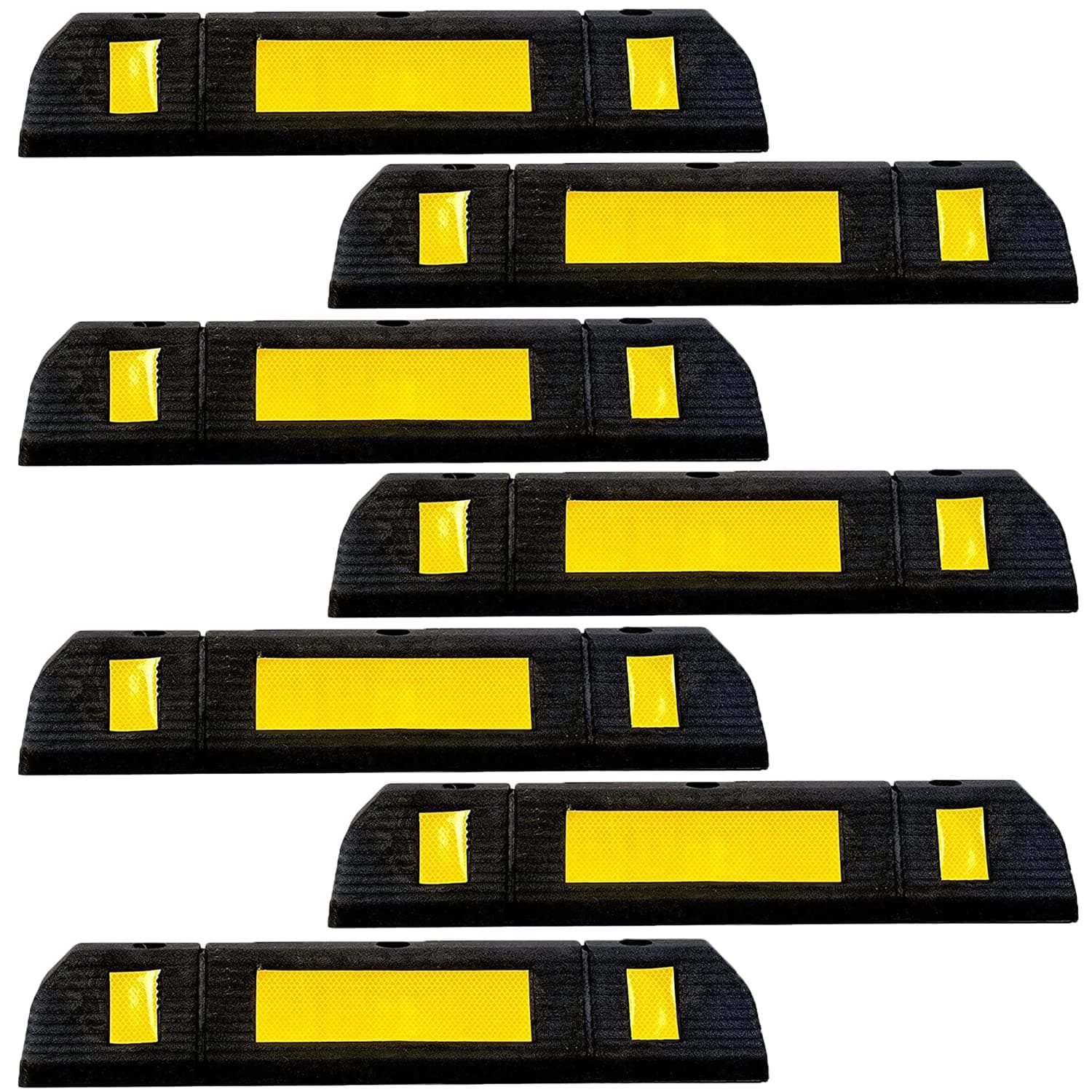 LADWA 500 mm, Pack of 7 Rubberised Car Wheel Parking Stopper for Garage Floor with Reflective Yellow Tape Curb