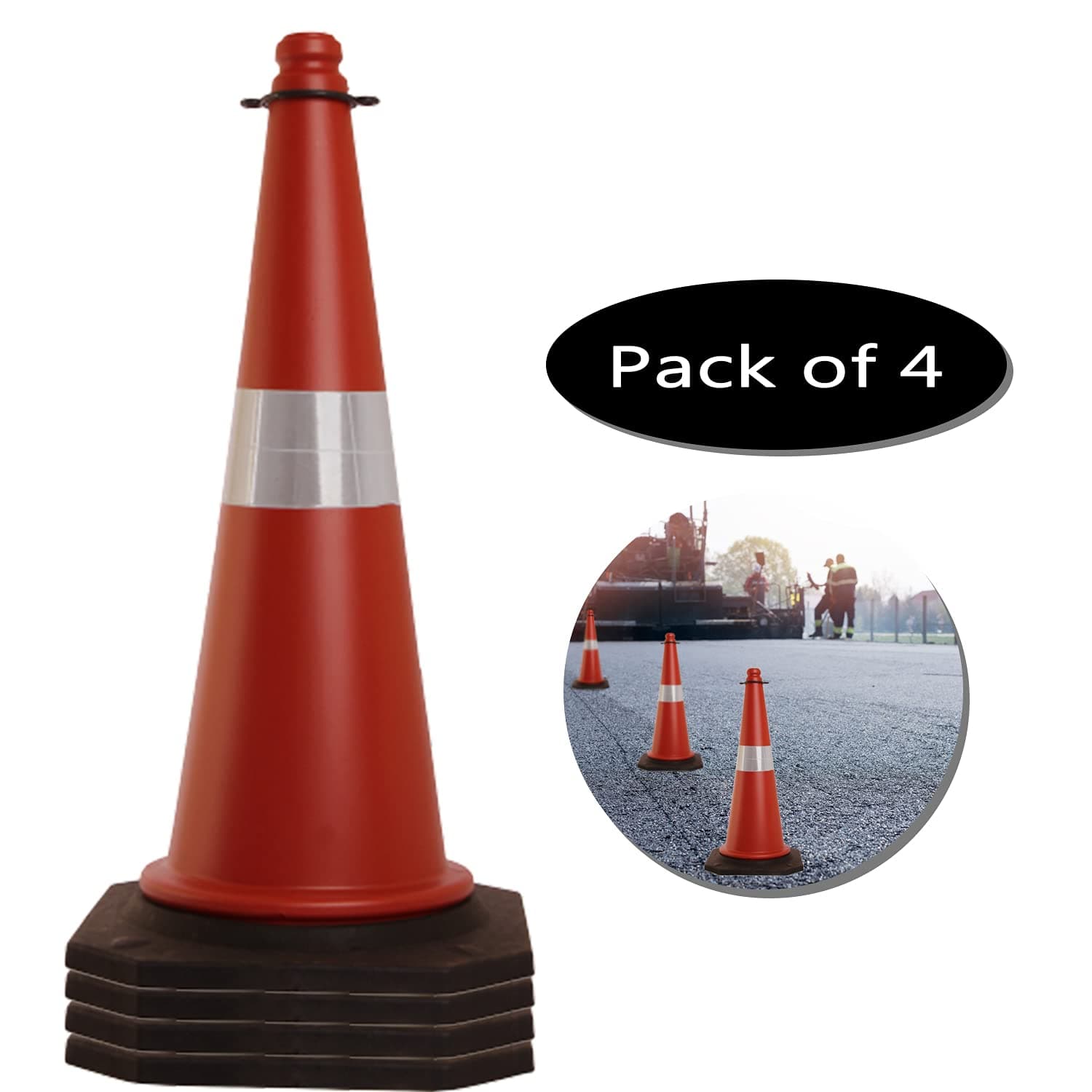 LADWA 4 Pcs 750mm Traffic Safety Cones – Impact Resistant with Reflective Strips, Bright Orange, Stackable Road Cones for Parking, Construction & Emergency Use view 2