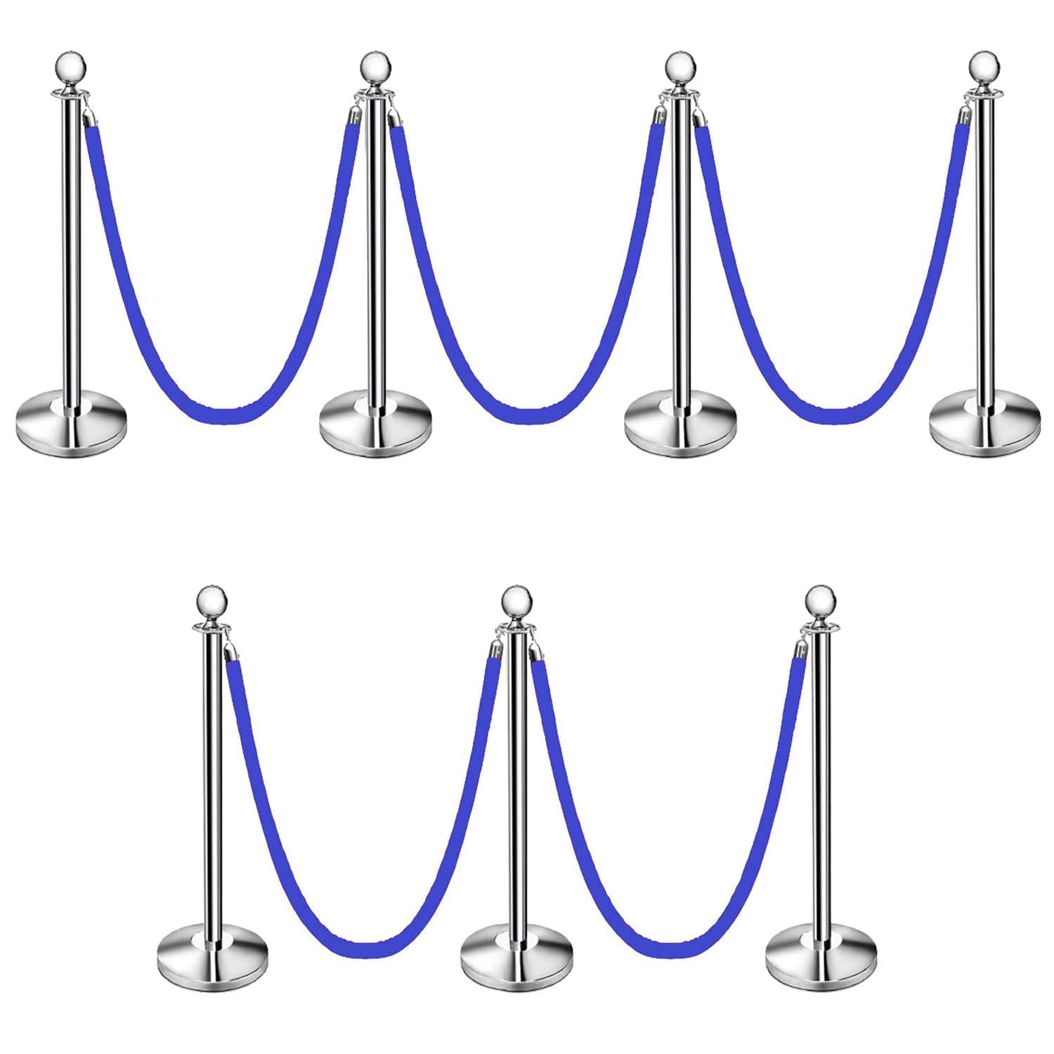 LADWA Set of 7 Silver Finish Q Please (Q Manager) with Blue Velvet Rope for Ensuring Social Distancing, Queue Manager with 1.5m Rope, Barricade, Stanchions (Set of 7 Pillar and 7 Rope)