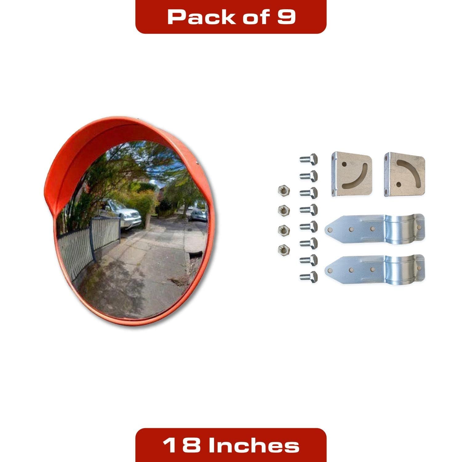 LADWA Parking Safety Convex Mirror with Adjustable Fixing Bracket (Orange, Diameter 18 Inches / 45 CM) Pack of 9 view 3