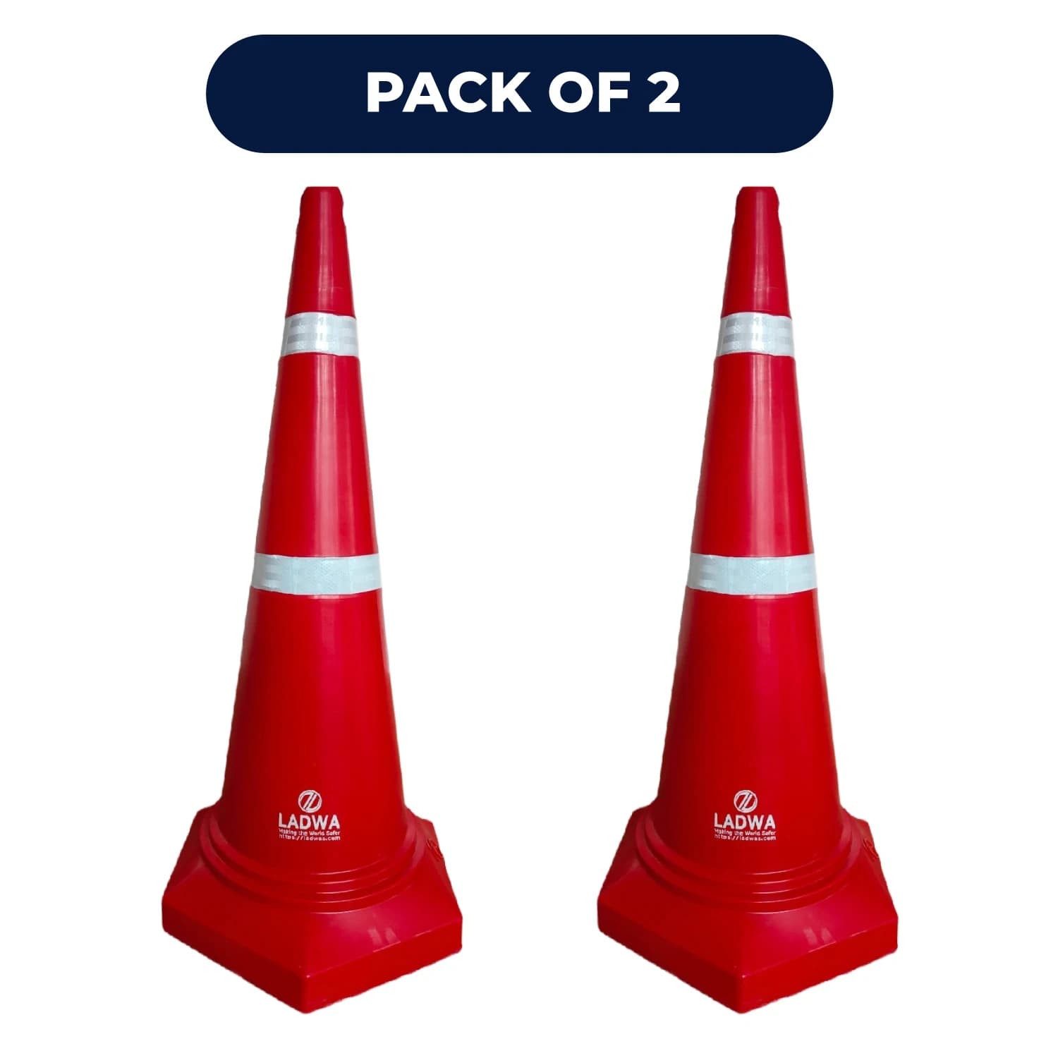 LADWA Safety Cones - Round Top-Hexa Base -Red-4.0Kg 1000mm (Pack -2)