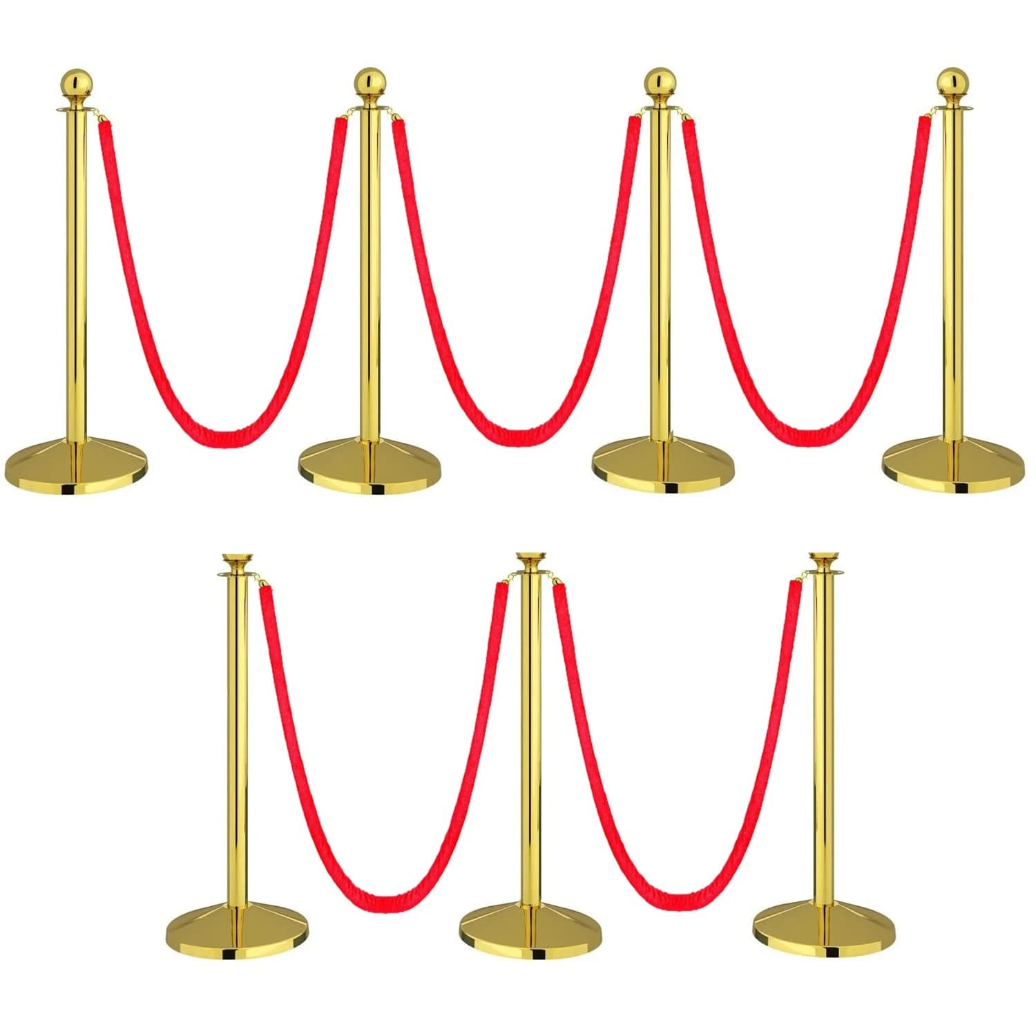 LADWA Set of 7 Golden Finish Q Please with 5 Red Velvet Rope for Ensuring Social Distancing
