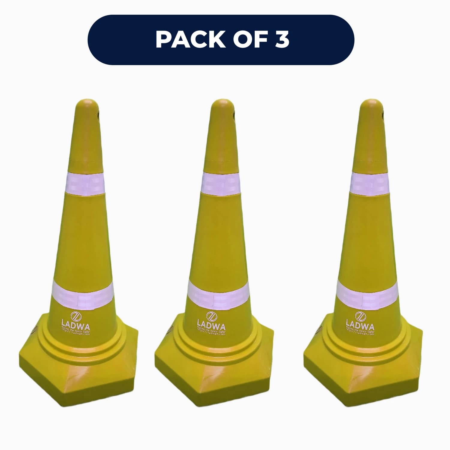 LADWA Safety Cones - Round Top-Hexa Base -Yellow-4.0 Kg 750mm
(Pack -3)
