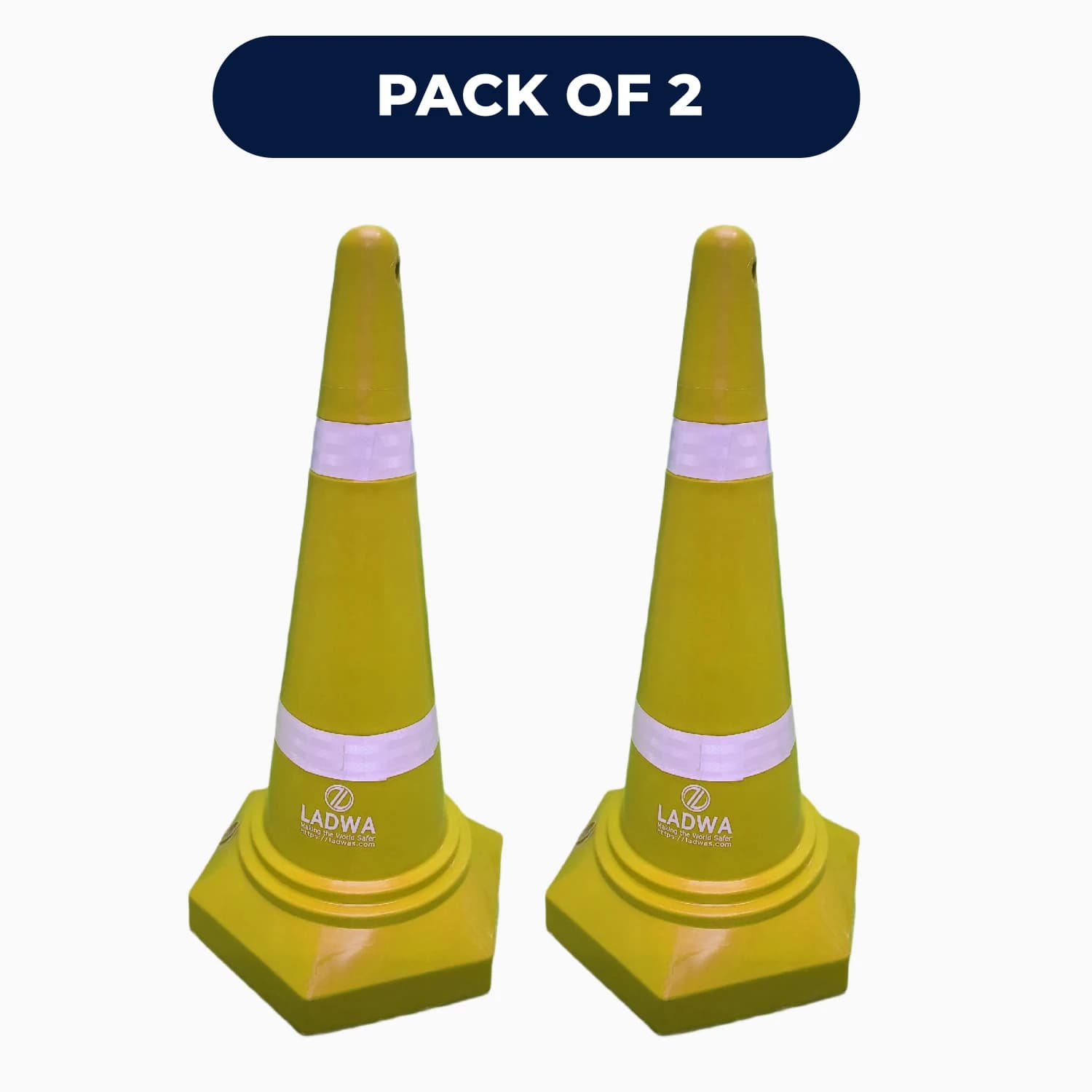 LADWA Safety Cones - Round Top-Hexa Base -Yellow-4.0 Kg 750mm
(Pack -2)