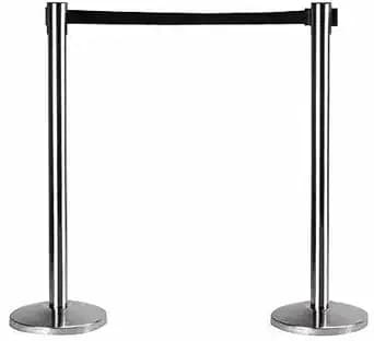 LADWA Set of 2 Queue Managers | 202 Grade Stainless Steel Stanchions with 2.25 Meter Retractable Belt | Hook Type Crowd Control Barriers for Airports, Events, Malls – Black