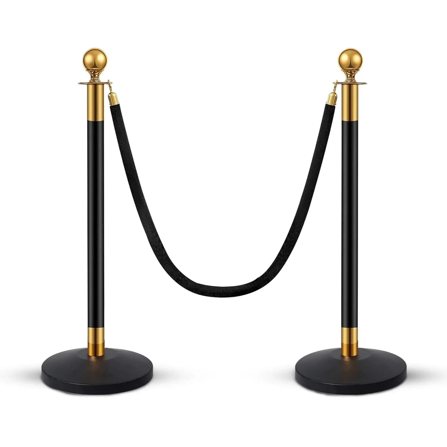 LADWA Set of 2 Black & Golden Finish Q Please with Black Velvet Rope
