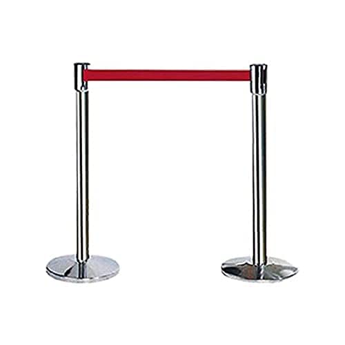 LADWA Set of 2 Q Please (Q Manager), 202 Grade Extendable 2.25 mtr Hook Type Stanchions Barrier Accessories Steel Barricade, Que Manager with A3 Sign Plate - Red Tape