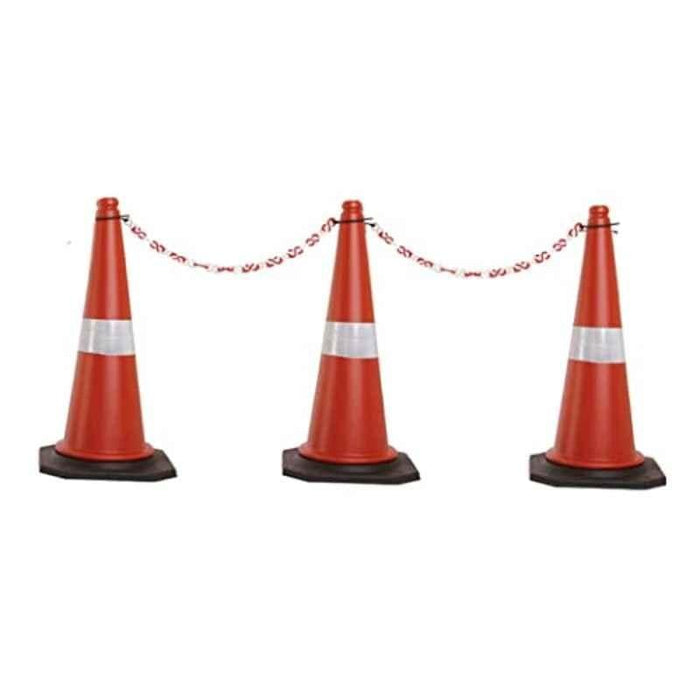 LADWA 750mm Combo of 3 Traffic Safety Cones + 3 mtr chain + 3 Hooks with Reflective Strips Collar For Road Attention