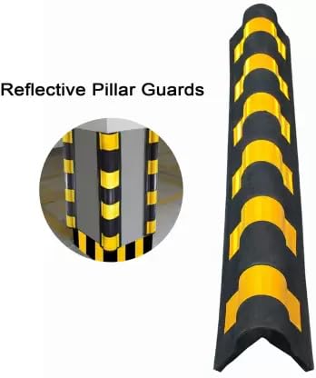 LADWA 1000 mm 9 Pieces Parking Safety Pillar Guard, Rubber Corner Bounce Shaped Guard with Yellow Reflective Tapes for High Visibility - (Pack of 9)