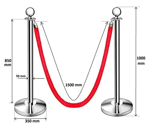 LADWA Set of 3 Silver Finish Q Please (Q Manager) with Red Velvet Rope for Ensuring Social Distancing, Queue Manager with 1.5m Rope, Barricade, Stanchions (Set of 3 Pillar and 3 Rope)