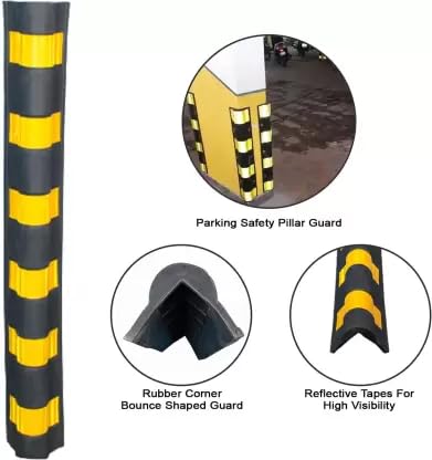 LADWA 1000 mm 9 Pieces Parking Safety Pillar Guard, Rubber Corner Bounce Shaped Guard with Yellow Reflective Tapes for High Visibility - (Pack of 9)