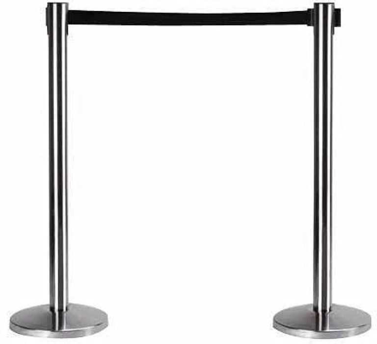 LADWA Set of 2 Q Manager, 202 Grade Extendable 2.25 mtr Hook Type Stanchions Barrier Accessories Steel Barricade, Black Que Manager