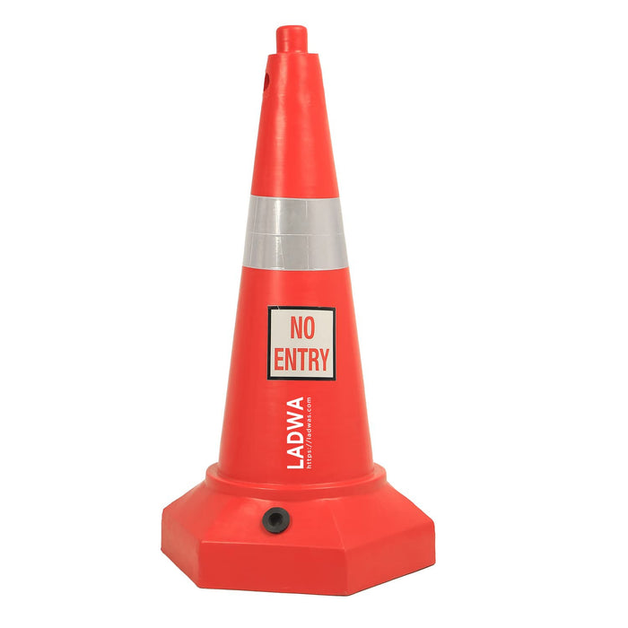 LADWA 5 kg Heavy Base Road Traffic Cone, Non Topple, No Fly Cone with Chain Ring, Two Night Visible Reflective Strips, Red Colour for Day Visibility No Entry Sign (Pack of 1)