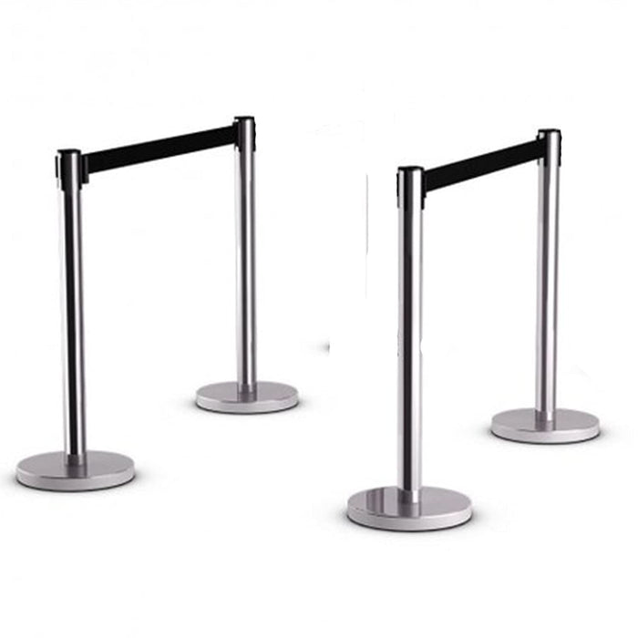 LADWA Set of 4 Q Please (Q Manager), 202 Grade Extendable 2.25 mtr Hook Type Stanchions Barrier Accessories Steel Barricade, Black Que Manager