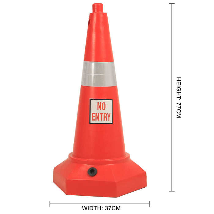 LADWA 5 kg Heavy Base Road Traffic Cone, Non Topple, No Fly Cone with Chain Ring, Two Night Visible Reflective Strips, Red Colour for Day Visibility No Entry Sign (Pack of 1)