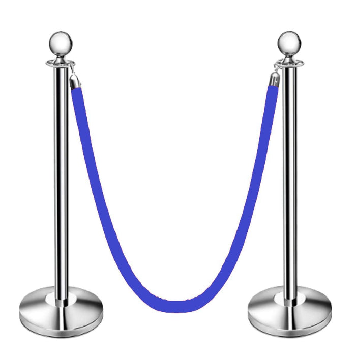 LADWA Set of 2 Silver Finish Q Please (Q Manager) with Blue Velvet Rope for Ensuring Social Distancing, Queue Manager with 1.5m Rope, Barricade, Stanchions (Set of 2 Pillar and 1 Rope)