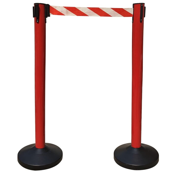 Ladwa Set of 2 Q Please (Q Manager), 202 Grade Extendable 2.25 mtr Hook Type Stanchions Barrier Accessories Red pole with red & white zebra tape Que Manager