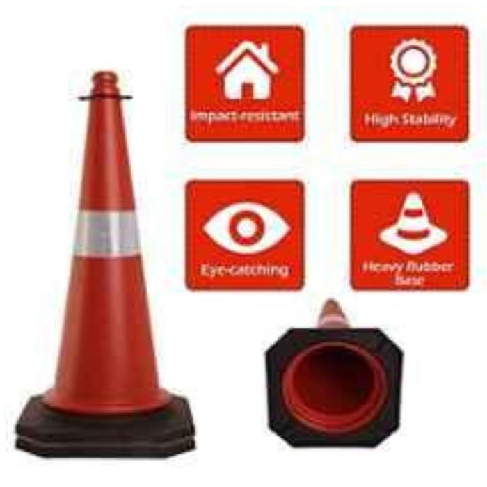 LADWA 750mm Combo of 3 Traffic Safety Cones + 3 mtr chain + 3 Hooks with Reflective Strips Collar For Road Attention