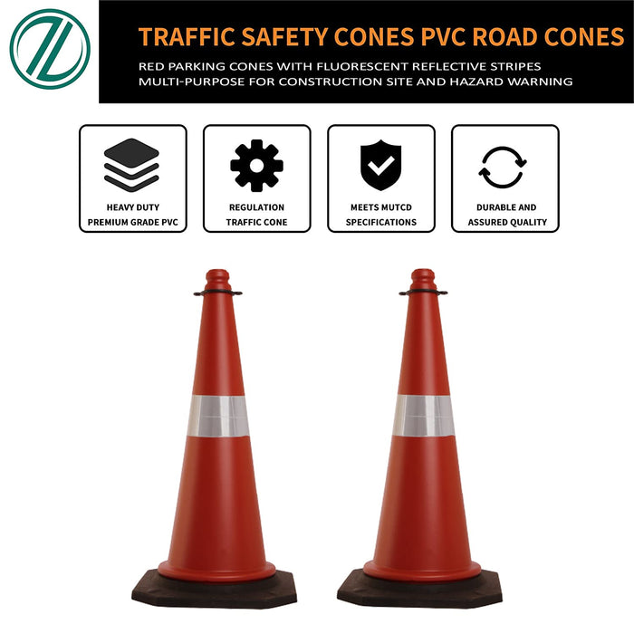 LADWA 4 Pcs 750mm Impact Resistant Road Traffic Safety Cones with Reflective Strips Collar