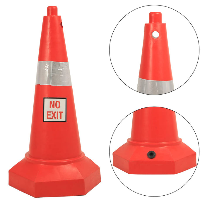 LADWA 5 kg Heavy Base Road Traffic Cone, Non Topple, No Fly Cone with Chain Ring, Two Night Visible Reflective Strips, Red Colour for Day Visibility with No Exit Sign (Pack of 2)