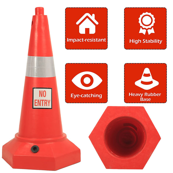 LADWA 5 kg Heavy Base Road Traffic Cone, Non Topple, No Fly Cone with Chain Ring, Two Night Visible Reflective Strips, Red Colour for Day Visibility No Entry Sign (Pack of 1)