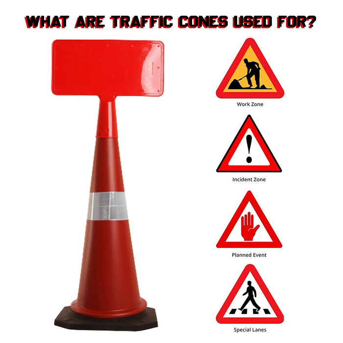 LADWA 750mm Combo of Impact Resistant Road 1 Traffic Safety Cones + 1 mtr chain + 1 Hooks & 1 Sign Plate with Reflective Strips Collar For Road Attention