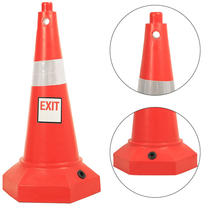 LADWA 5 kg Heavy Base Road Traffic Cone, Non Topple, No Fly Cone with Chain Ring, Two Night Visible Reflective Strips, Red Colour for Day Visibility with Exit Sign (Pack of 1)