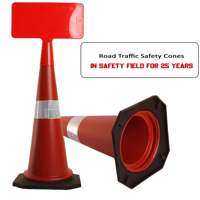 LADWA 750mm Combo of Impact Resistant Road 1 Traffic Safety Cones + 1 mtr chain + 1 Hooks & 1 Sign Plate with Reflective Strips Collar For Road Attention